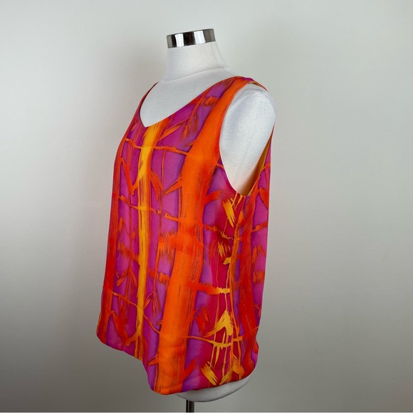 Vintage Brenda Goode Orange Yellow Red Floral Blouse Top Women Size Large USA - Picture 4 of 5